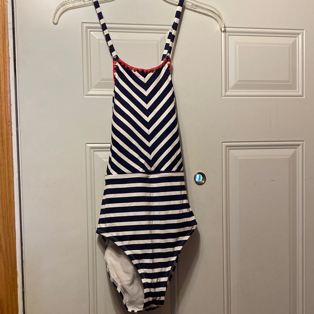 Tommy Bahama Navy & White Striped One-Piece‎ Swimsuit with Red Trim 6